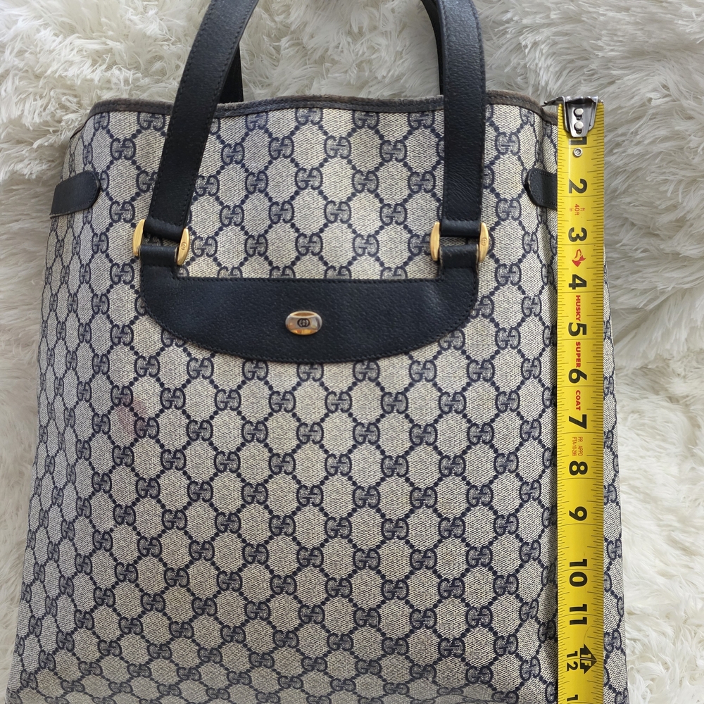 GUCCI GG Vintage Tote Big Shopper Rare Navy Leather Bag 39.02.061 Sherry Purse - Picture 12 of 16
